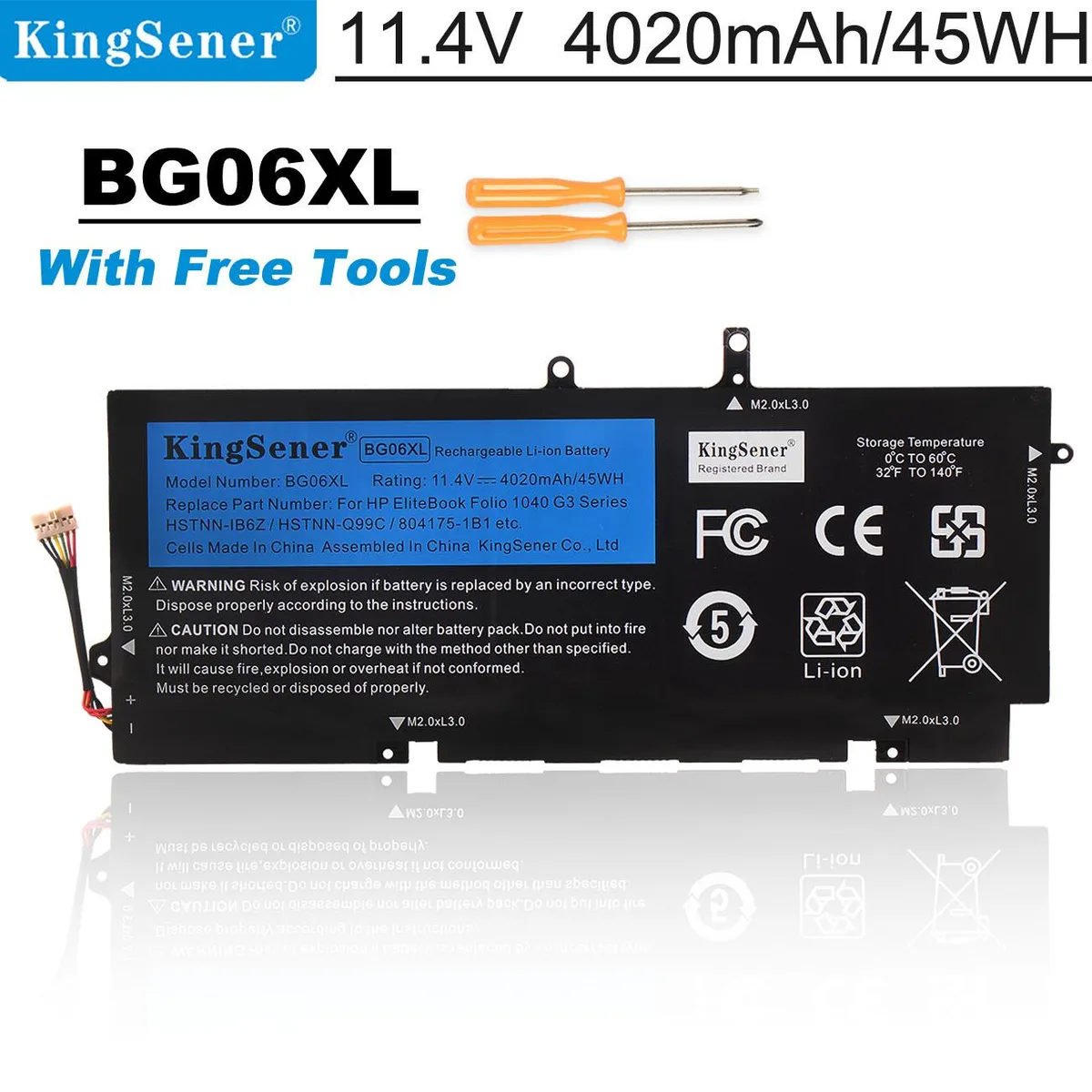 KingSener KingSener BG06XL laptop battery 11.4V 45Wh for HP EliteBook 1040 G3 — product photo