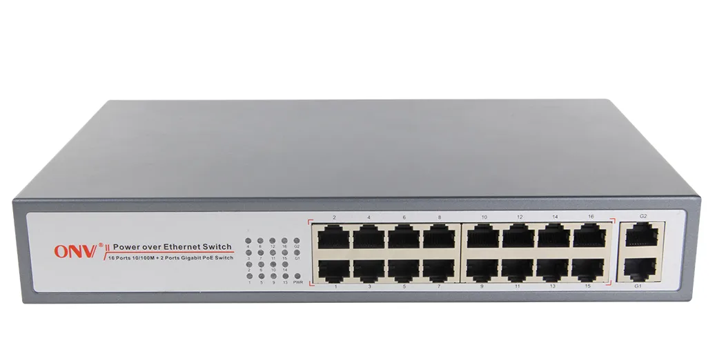 Optical Network Video Technologies Optical Network Video Technologies ONV-POE31016PA 16-port 10/100 PoE network switch with 2 gigabit uplinks — product photo