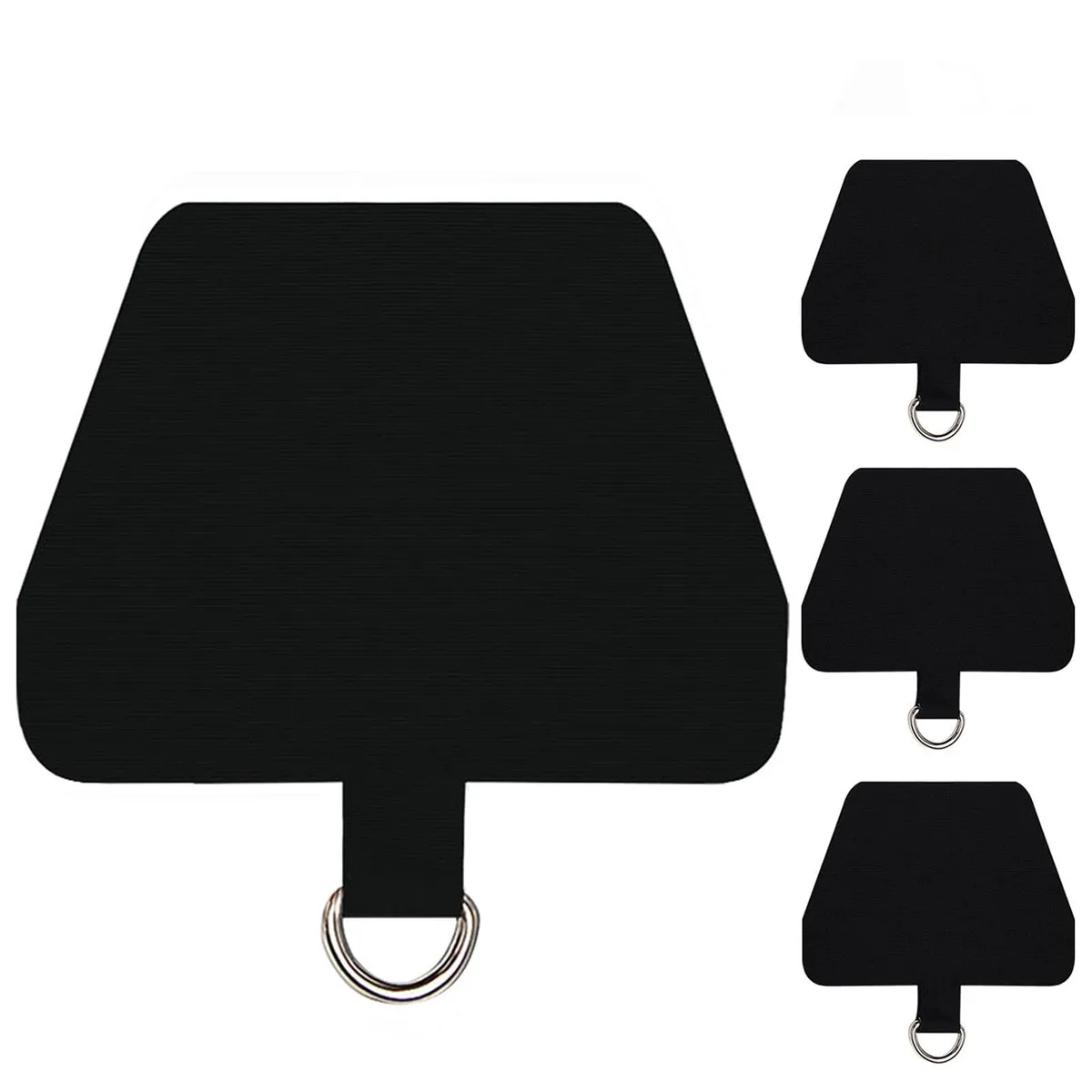 Four black ultra-thin phone tether tabs with lobster clasps