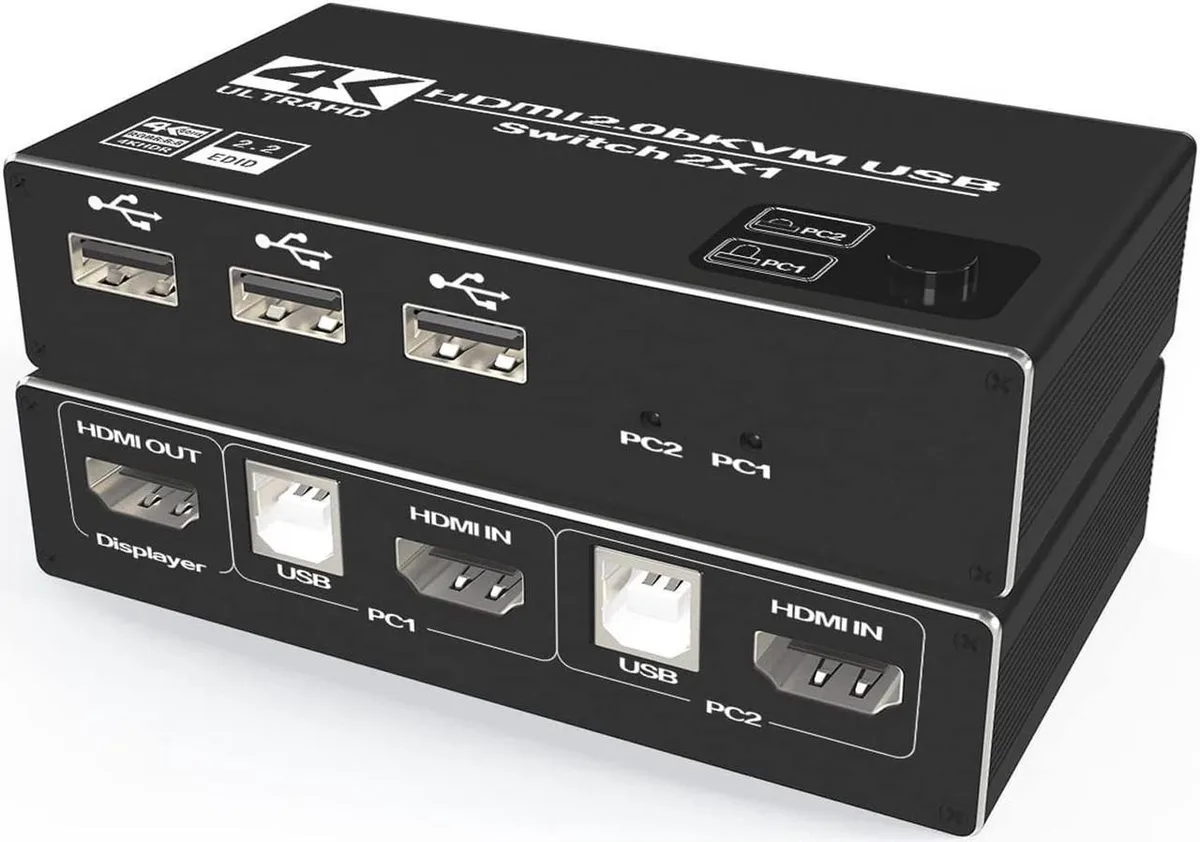 Vszerda Vszerda 4K@60Hz 2-Port HDMI KVM Switch with 3 USB 2.0 Hub — product photo