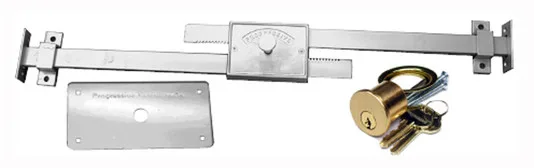 Silver double-bar door lock with two horizontal bars and a covered key cylinder