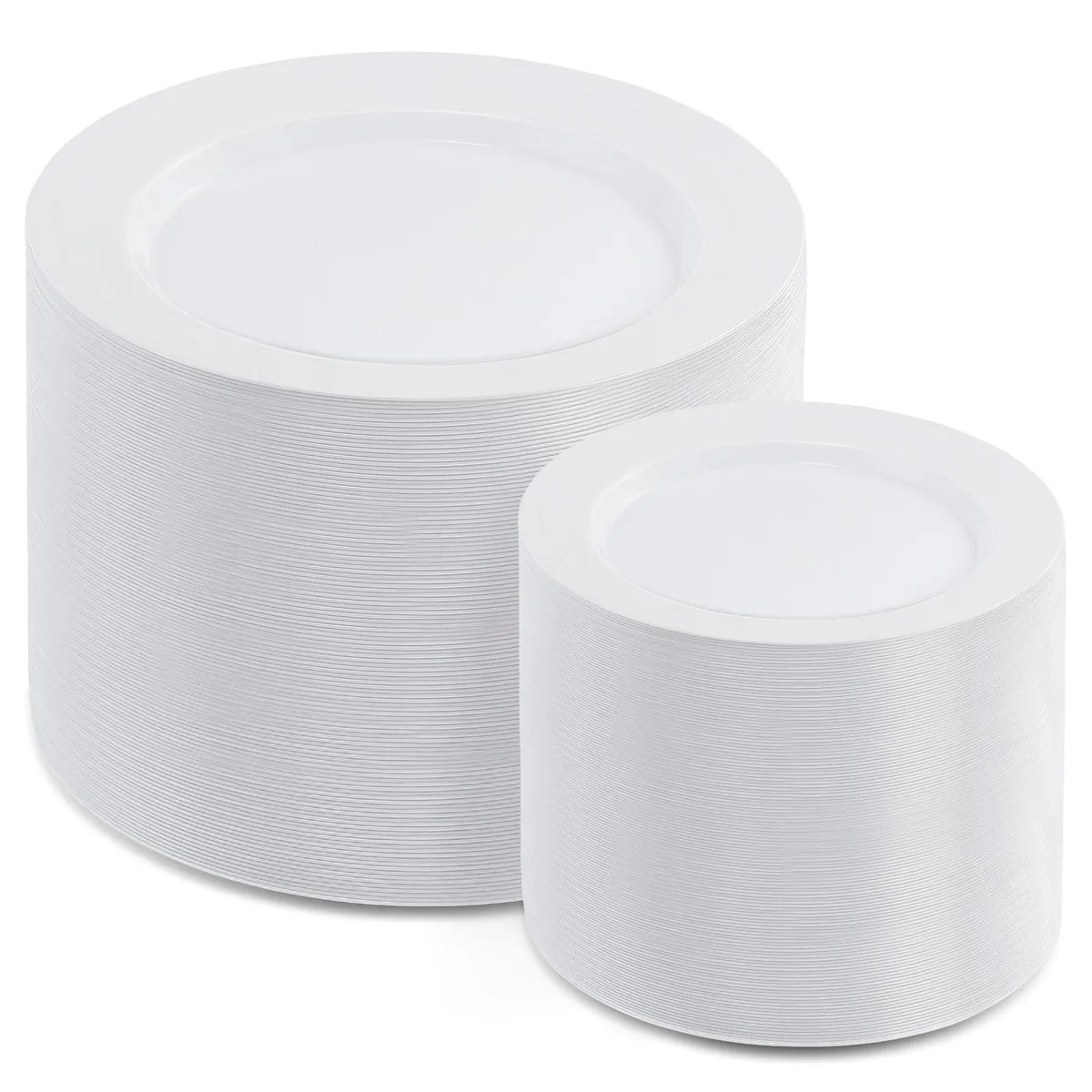 Rectangular white plastic plates with geometric design, high-gloss finish, 200-piece set