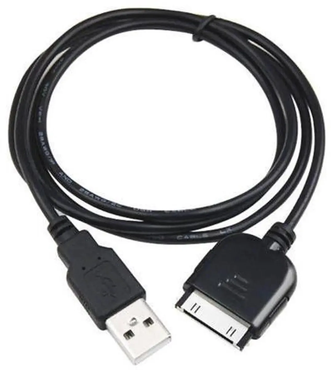 White USB 2.0 sync and charge cable with proprietary dock connector for Sandisk Sansa players