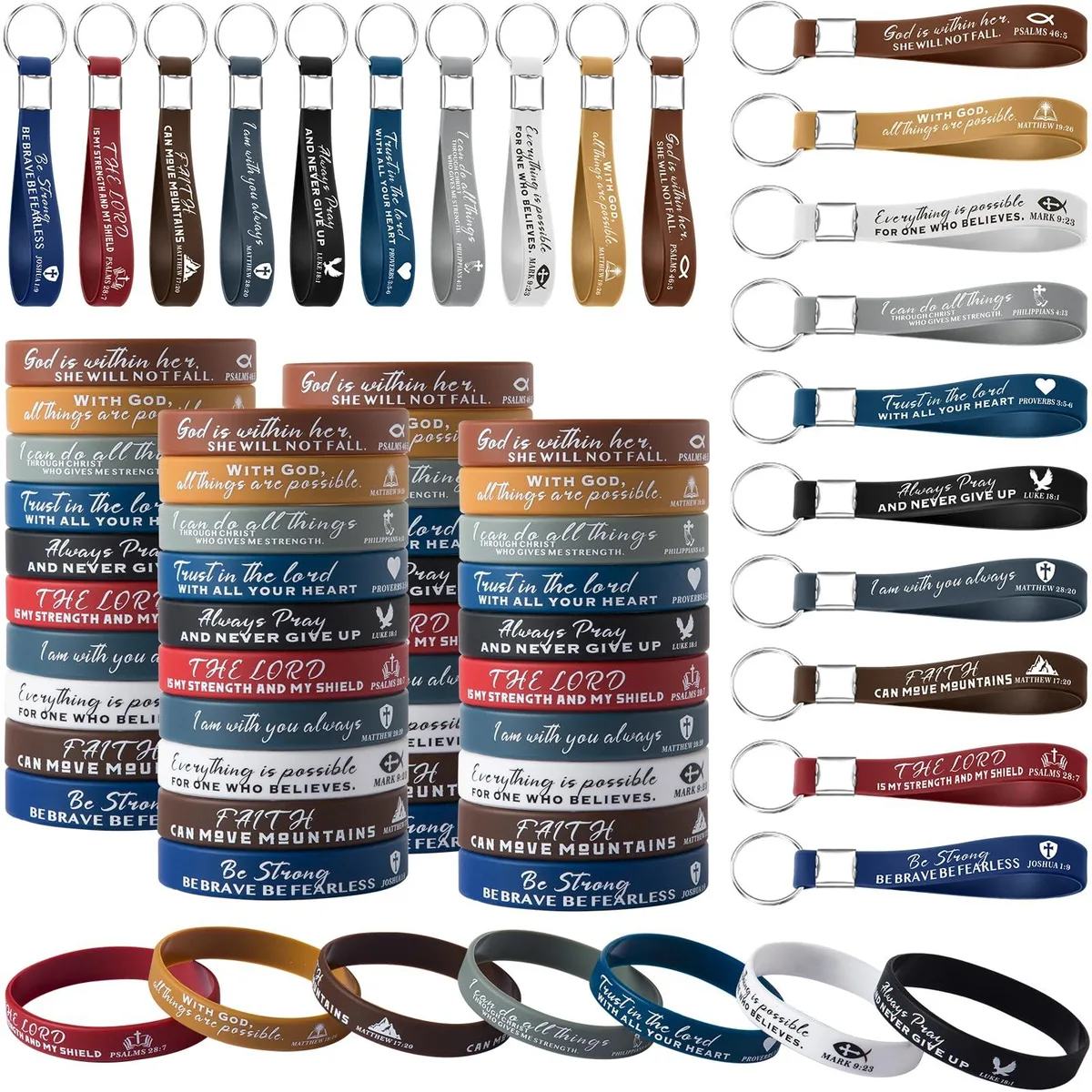 Viator Gear KS-SJ-100P-Z 100 Pieces Bible Verse Wristbands Keychains — product photo