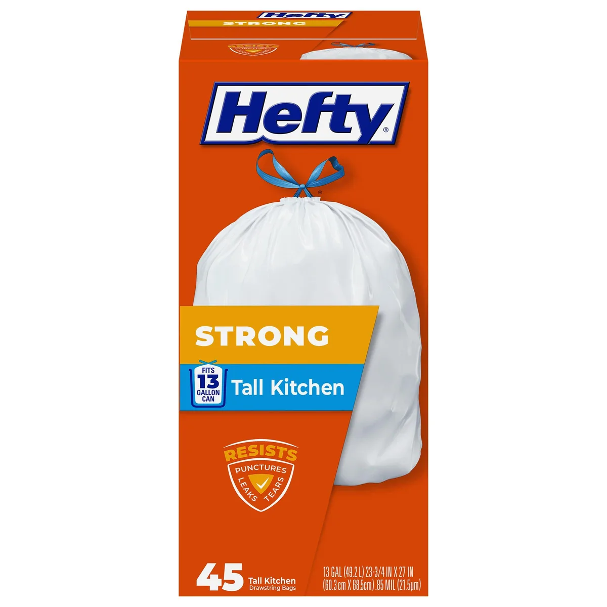 Hefty Strong 13 Gallon Tall Kitchen Trash Bags White Unscented 45 Count — product photo
