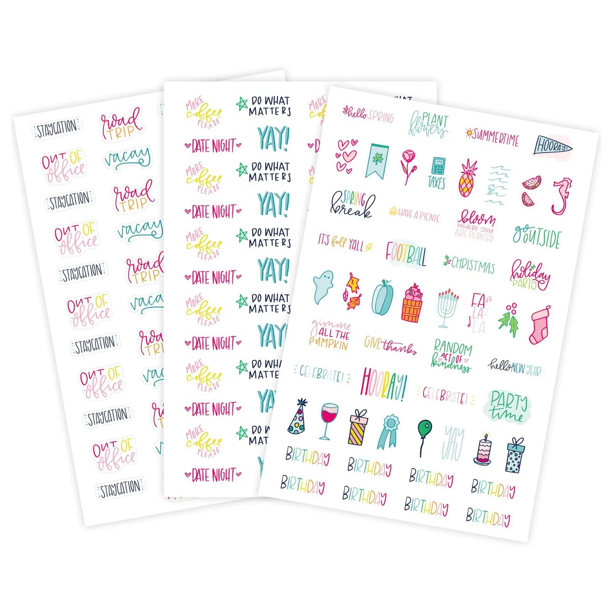 Six rolls of decorative phrase stickers in a pack