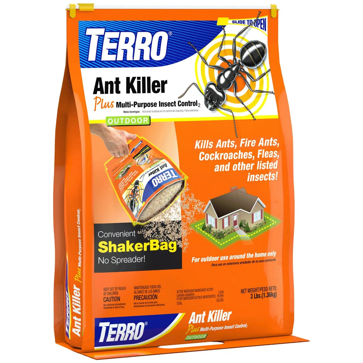 White resealable shaker bag labelled TERRO Ant Killer Plus 3 lb