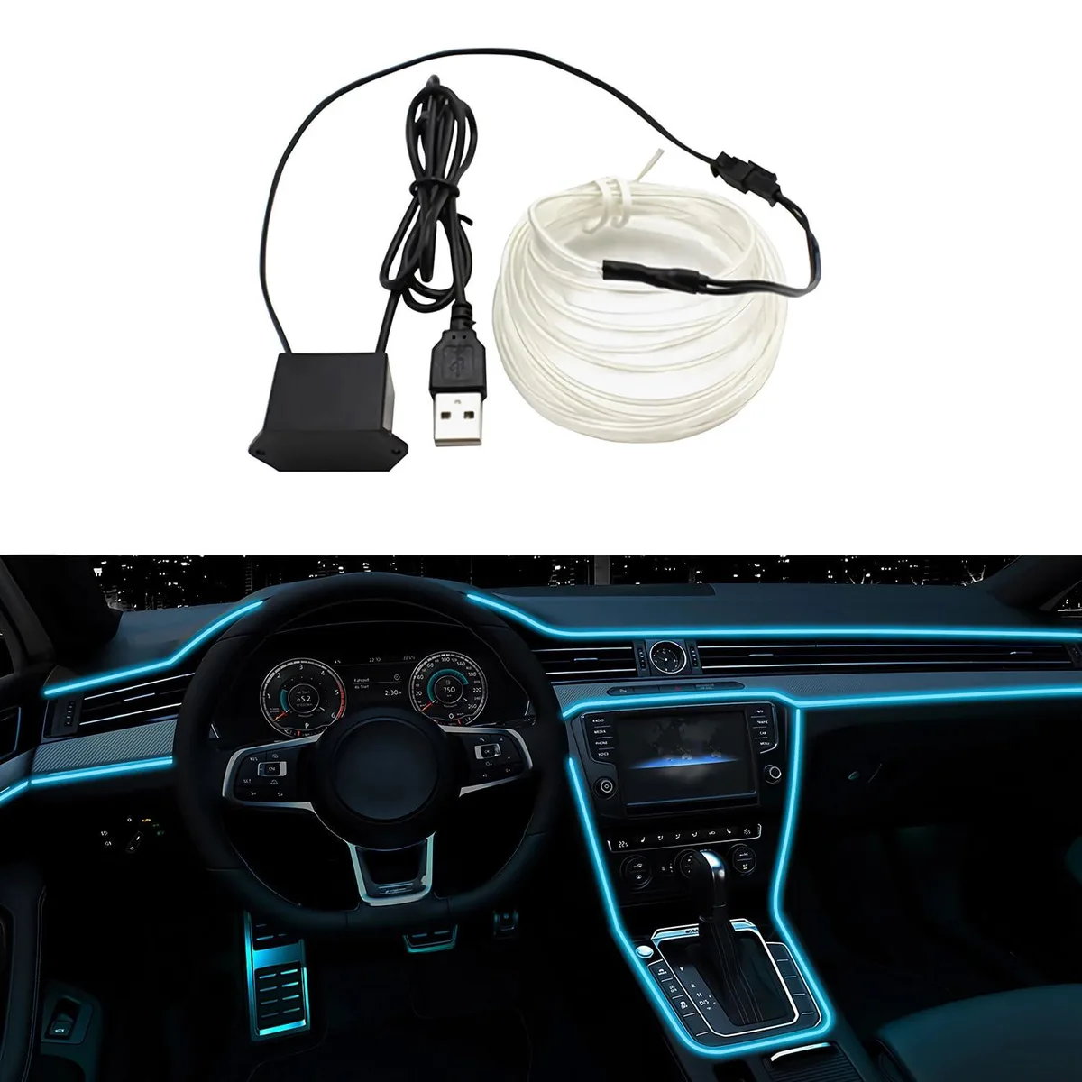  LEDCARE EL Wire Interior Car Lights 16.5FT USB Ice Blue — product photo