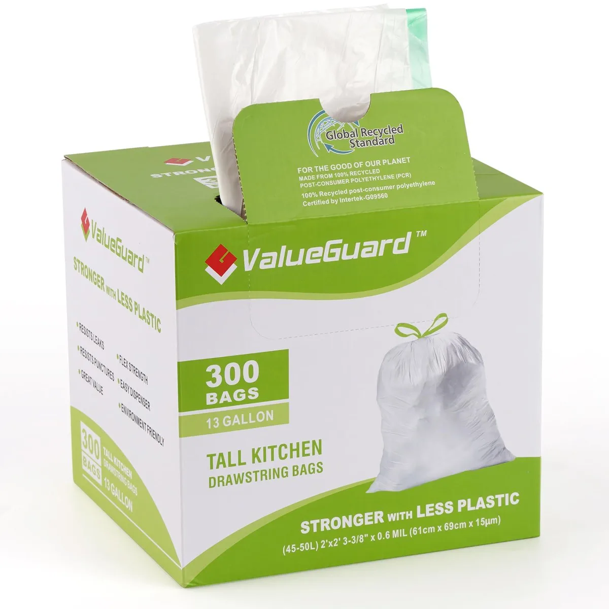 Baldwin 13 Gallon Drawstring Garbage Bags White 3 Pack .6 Mil 25x28in 100% Recycled — product photo