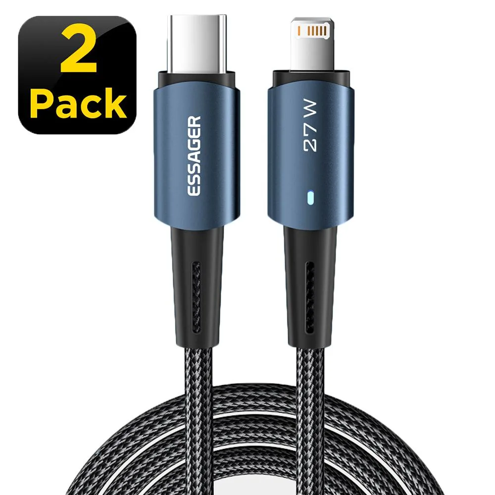 LUOM LUOM Essager CGI27W USB-C to Lightning Cable 2-Pack 6.6ft 27W 3A MFi Blue — product photo