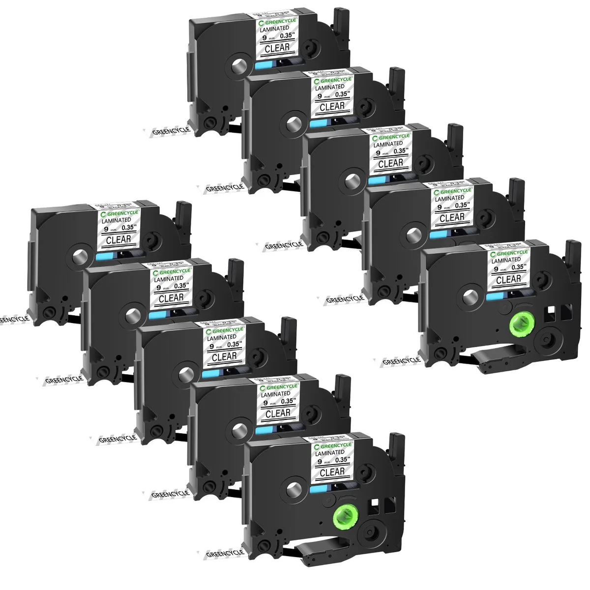 GREENCYCLE GREENCYCLE TZe-121 9mm Black on Clear Laminated Tape 20 Pack — product photo