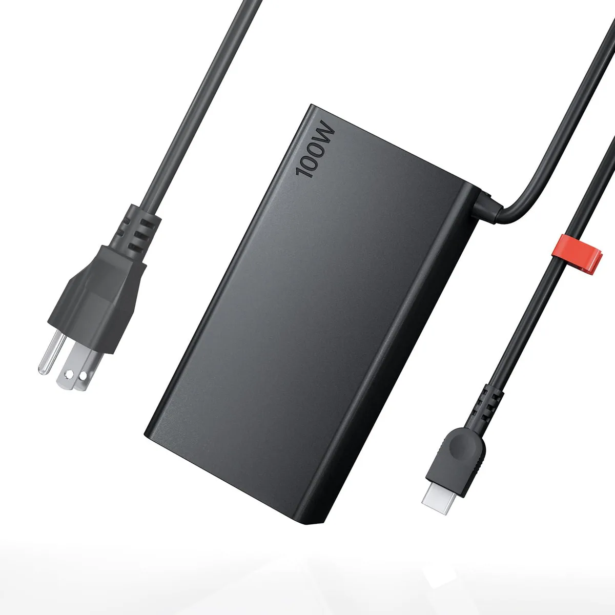 Black rectangular USB-C power adapter with detachable EU cord