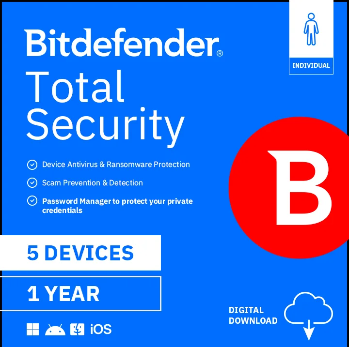 BitDefender BitDefender TS24ZZCSN1205LEN Total Security 5 Devices 1 Year internet security — תמונת המוצר