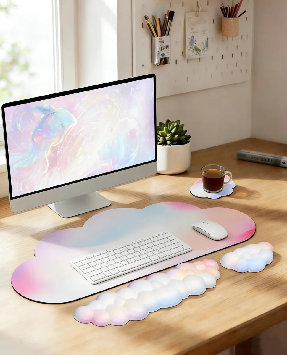  JIKIOU Cloud-04 4-in-1 Cloud Wrist Rest Set Rainbow 35.4x15.7in — product photo