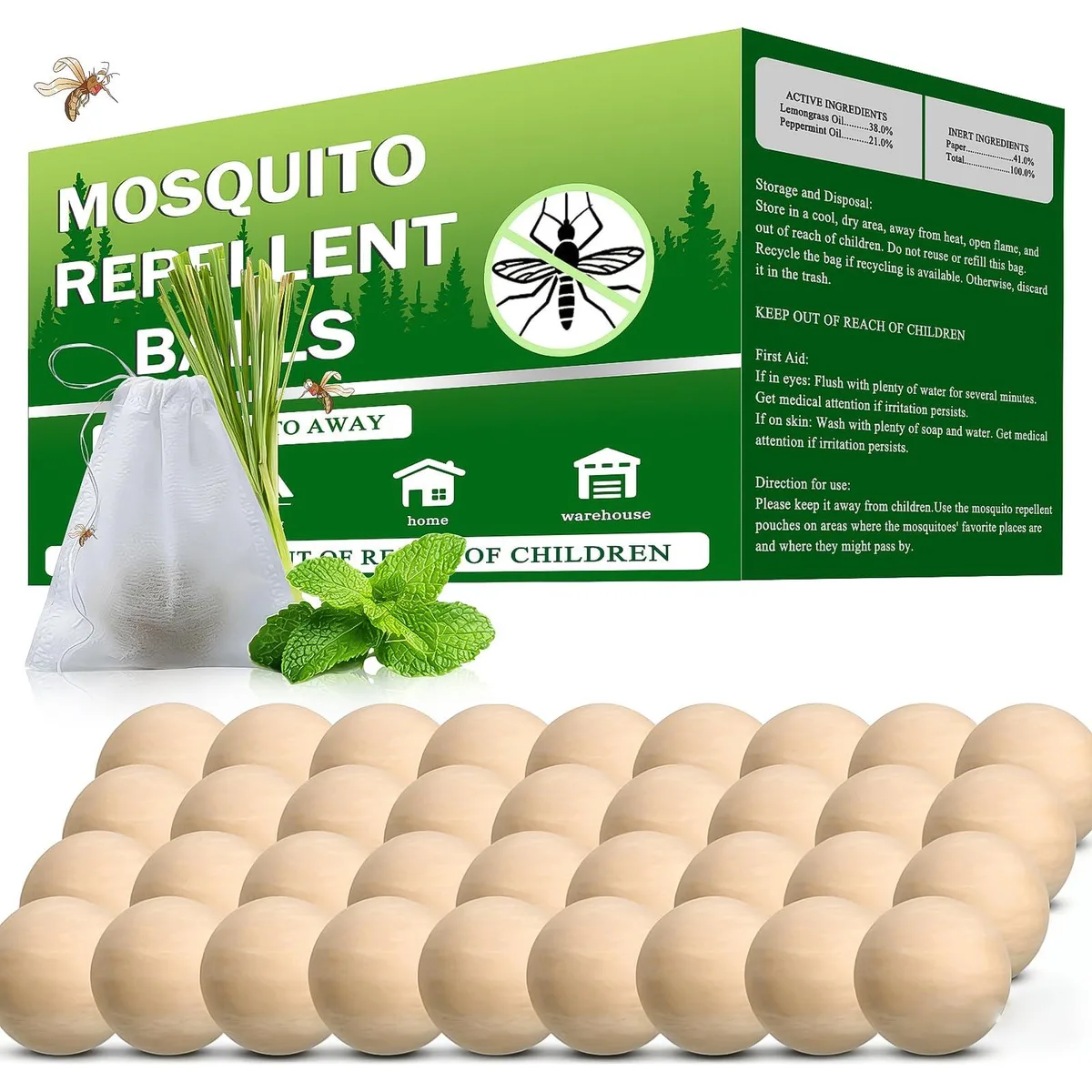 A boxed set of thirty-six peppermint mosquito repellent balls