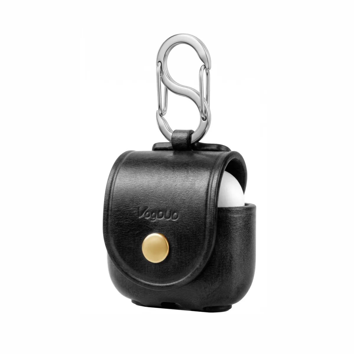 Brown leather AirPods 4 case with belt loop and metal carabiner clip