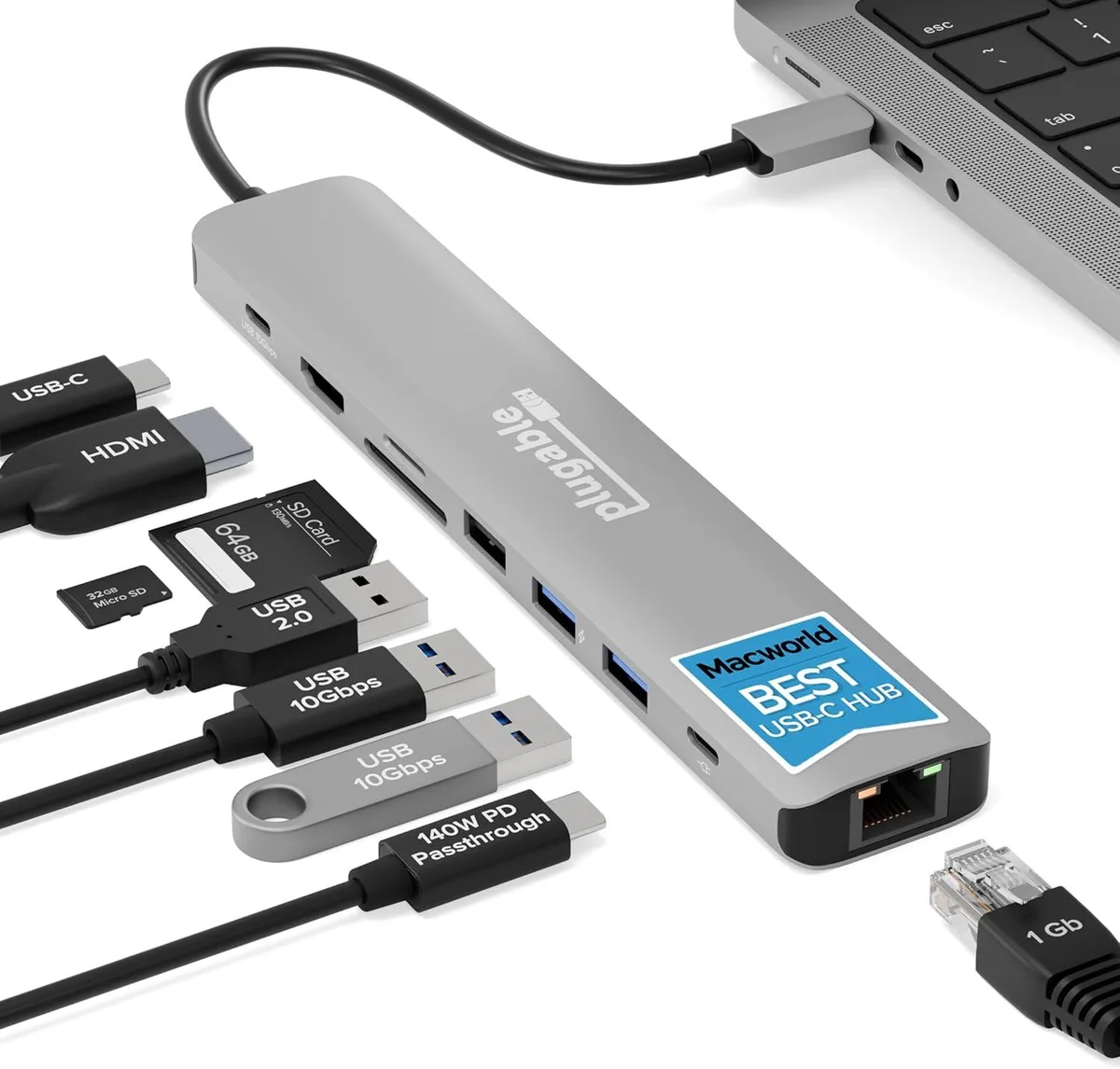 MCHOSE MCHOSE USBC-9IN1E 9-in-1 USB Display Adapter 140W PD 4K 60Hz HDMI 10Gbps Gigabit Ethernet SD — product photo