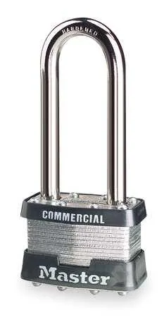 Silver steel rectangular padlock with long shackle