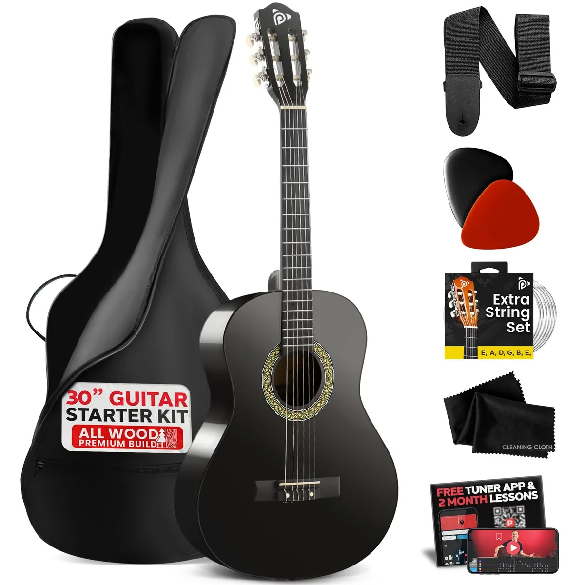 Pyle Pyle 30" Junior Acoustic Guitar Kit Black Matte — product photo
