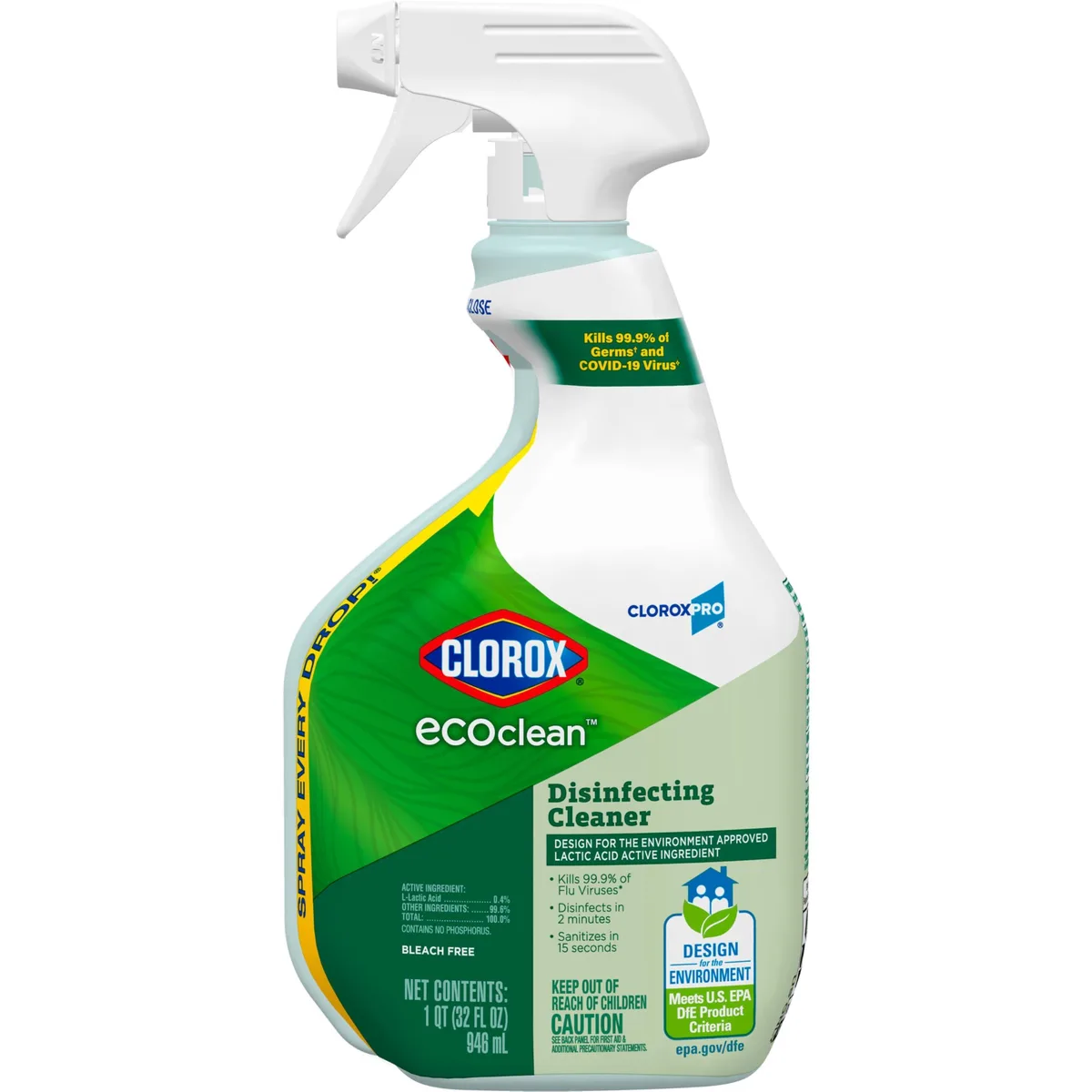 Clear 32 fl oz spray bottle with trigger and Clorox branding