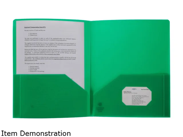 Business Source Business Source 20882 Poly Portfolio 2 Pocket .3mil Green accessory — product photo