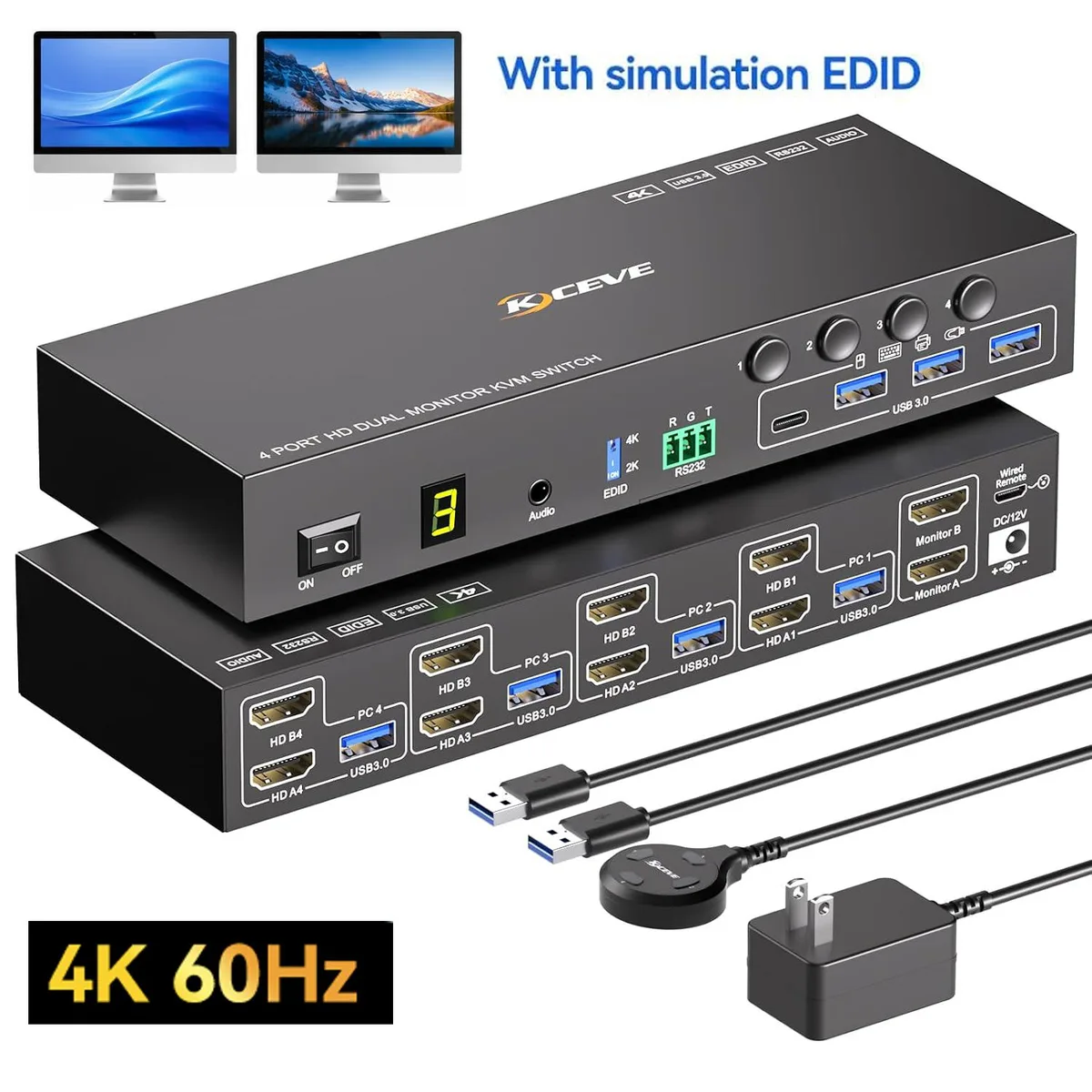 AUTYUE AUTYUE 402A 4-Port 2-Monitor HDMI KVM Switch 4K@60Hz — product photo