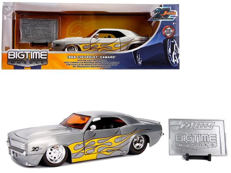Jada Jada 1969 Chevrolet Camaro 1/24 Raw Metal Yellow Flames Bigtime Muscle 20th Anniversary 31073 — product photo