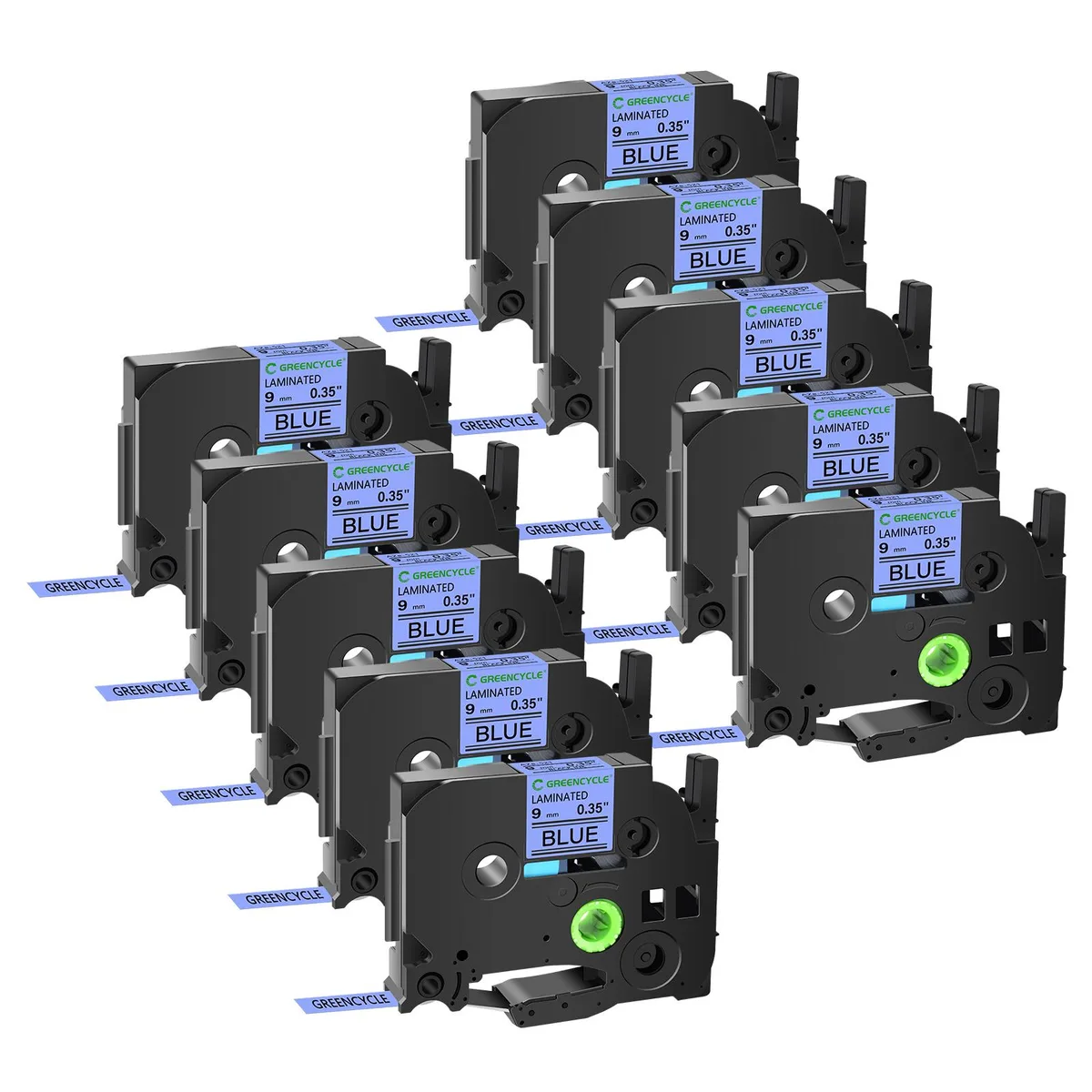 GREENCYCLE GREENCYCLE TZe-521 9mm Black on Blue Laminated Tape 10 Pack — product photo