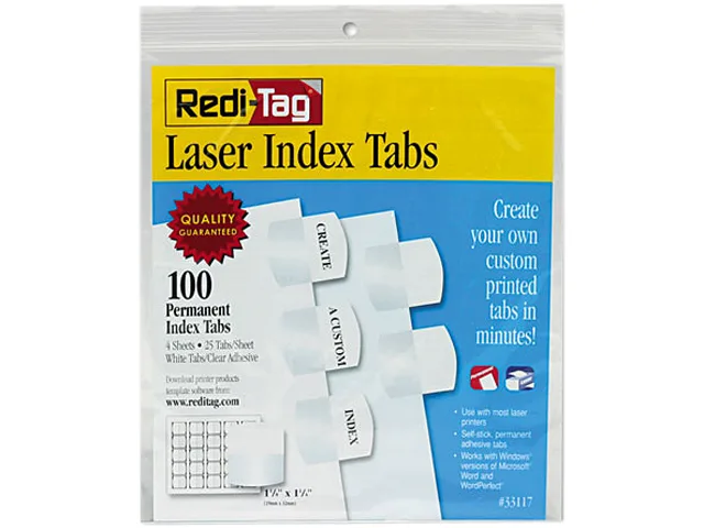 Redi-Tag Redi-Tag 33117 Laser Printable Index Tabs White 100/Pack — product photo