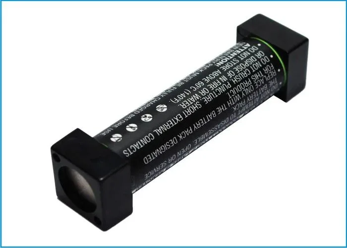 Rectangular replacement battery pack with black plastic casing and metal contacts