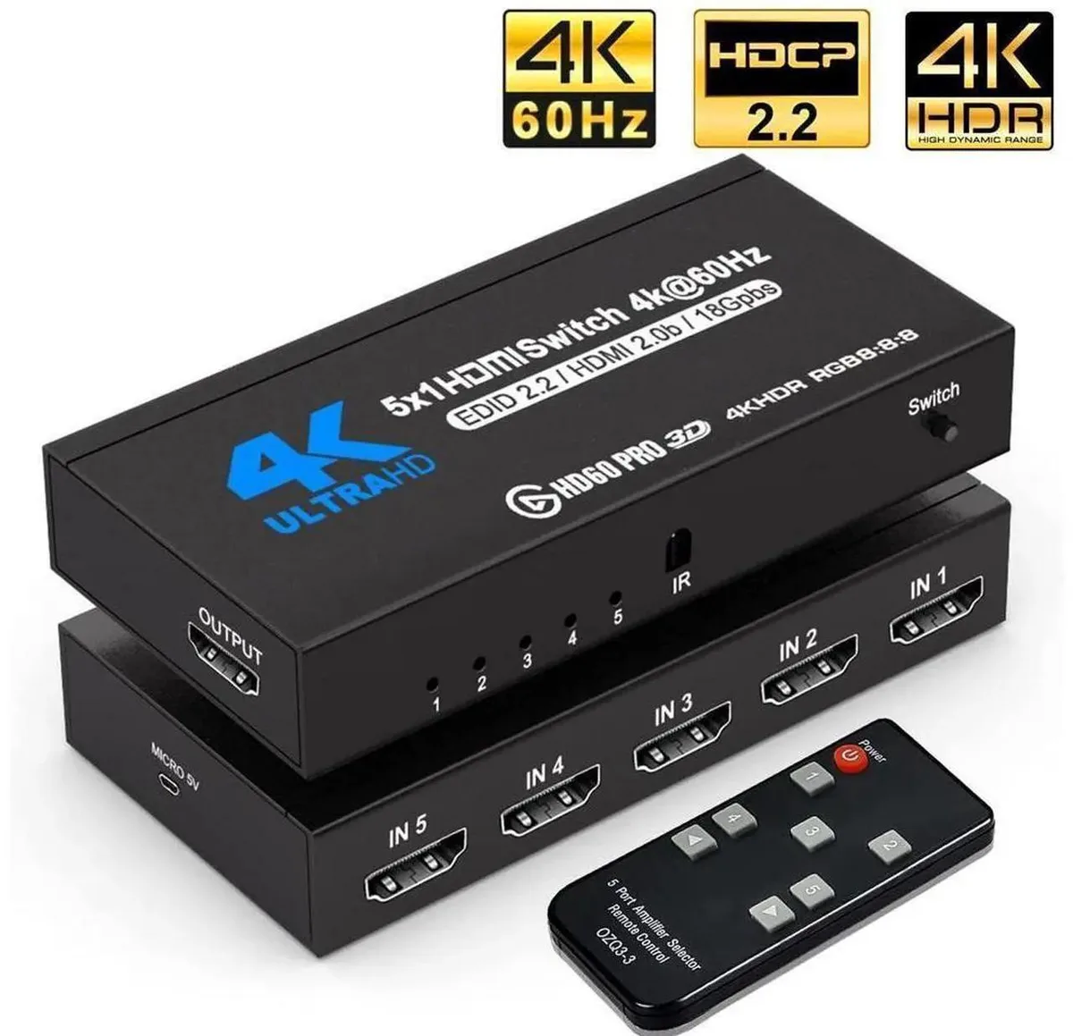 SMUGDESK SMUGDESK OZQ3-4 5-port HDMI 2.0 video switch 4K 60Hz — product photo
