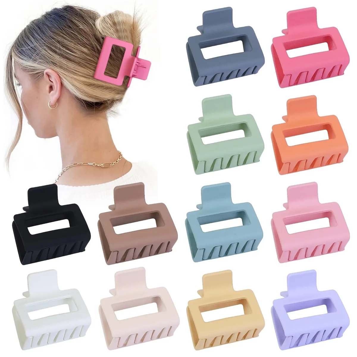  12-Pack 2 Inch Medium Square Hair Claw Clips Matte Acrylic Colorful — product photo