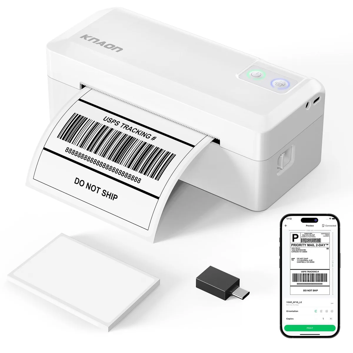 White rectangular label printer with rounded edges and a front media window