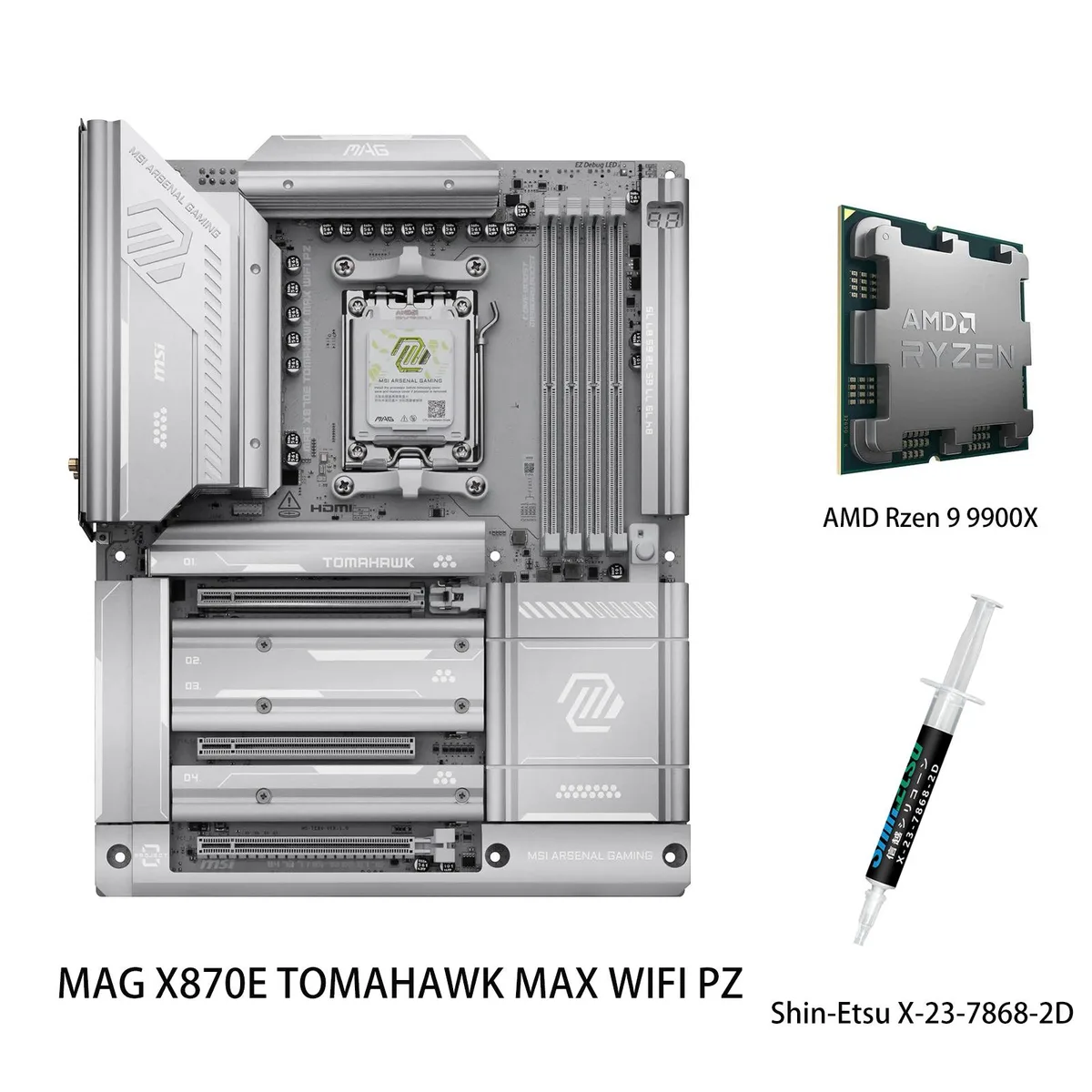 MSI MSI MAG X870E TOMAHAWK MAX WIFI PZ AMD motherboard &amp; Ryzen 9 9900X CPU combo — product photo