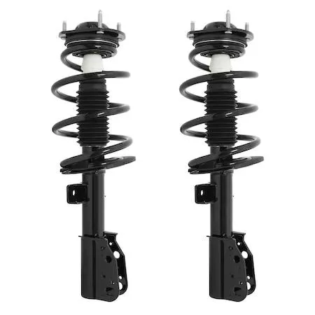 Unity front complete strut assembly kit, two fully assembled units with coil springs and top mounts, silver metal finish