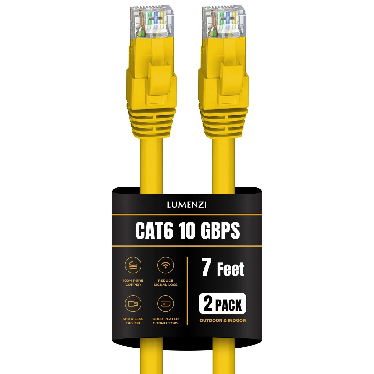 Lumenzi Lumenzi Cat 6 Ethernet Cable 7 FT Yellow 2 Pack 10 Gbps 550 MHz — product photo