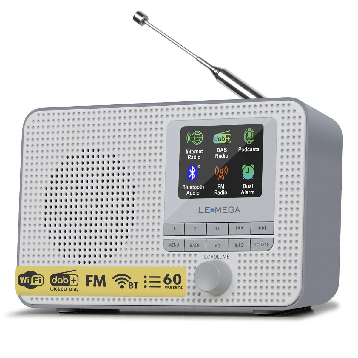  LEMEGA IR1 WiFi Internet Radio FM Bluetooth Grey 6.9x1.85x4.53 in — product photo