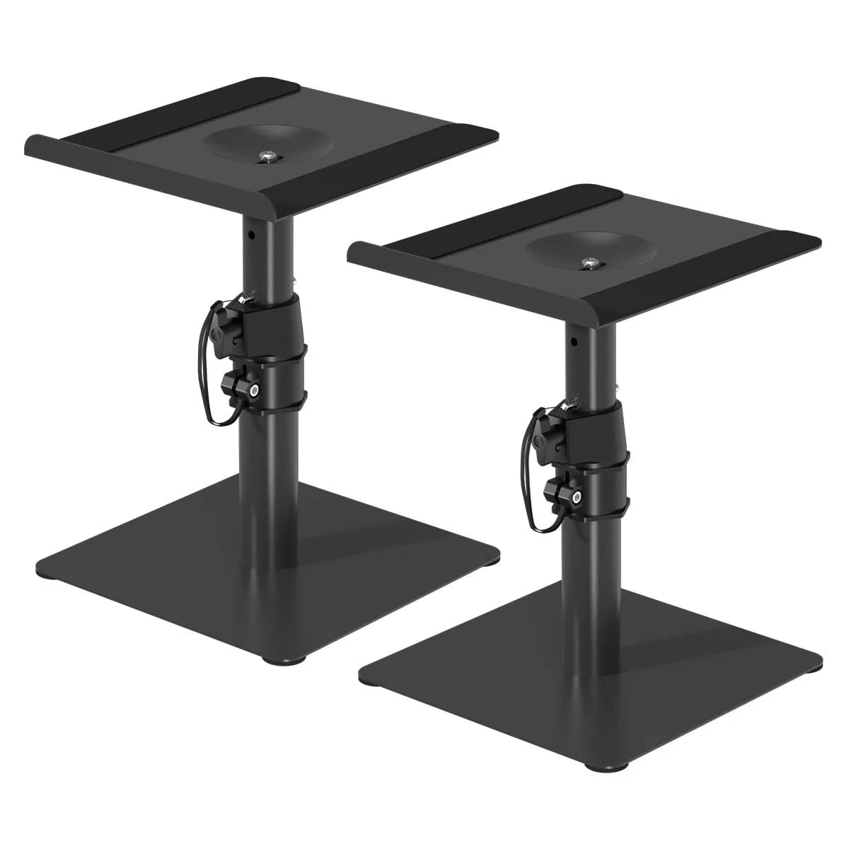 Suptek SDM001T speaker stand, 9.6 x 8.8 in tray, 8.7–14.2 in height, tilt, 33 lb, 2 pack, black — product photo