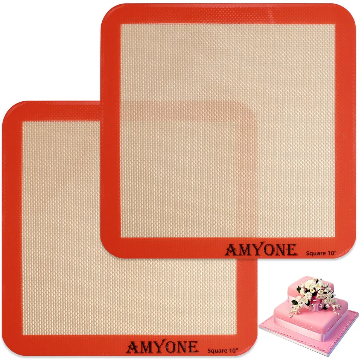 Five orange square silicone mats, each 9.65 inches across, stacked together