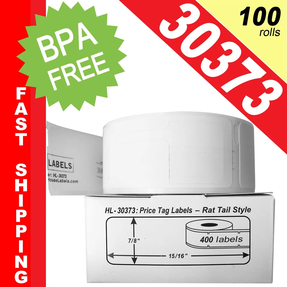 HouseLabels.com HouseLabels.com 30373 Pricetag Labels Rat Tail 7/8" x 15/16" 100 Rolls 400 Labels per Roll — product photo