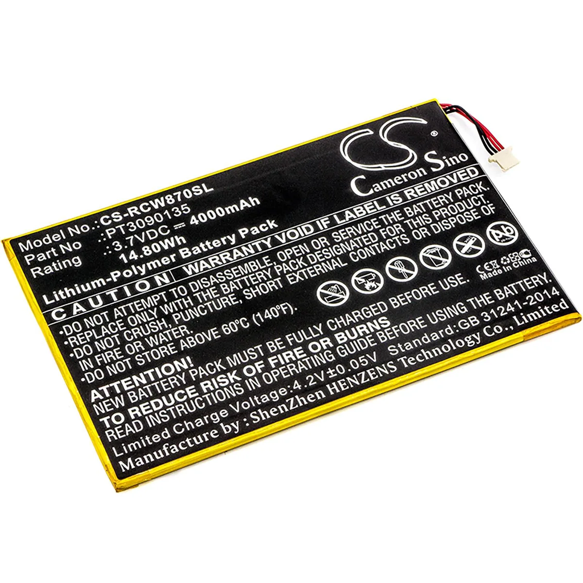 Cameron &amp; Co Cameron &amp; Co DS-CS-RCW870SL Li-Polymer 4000 mAh 3.7 V battery accessory — product photo