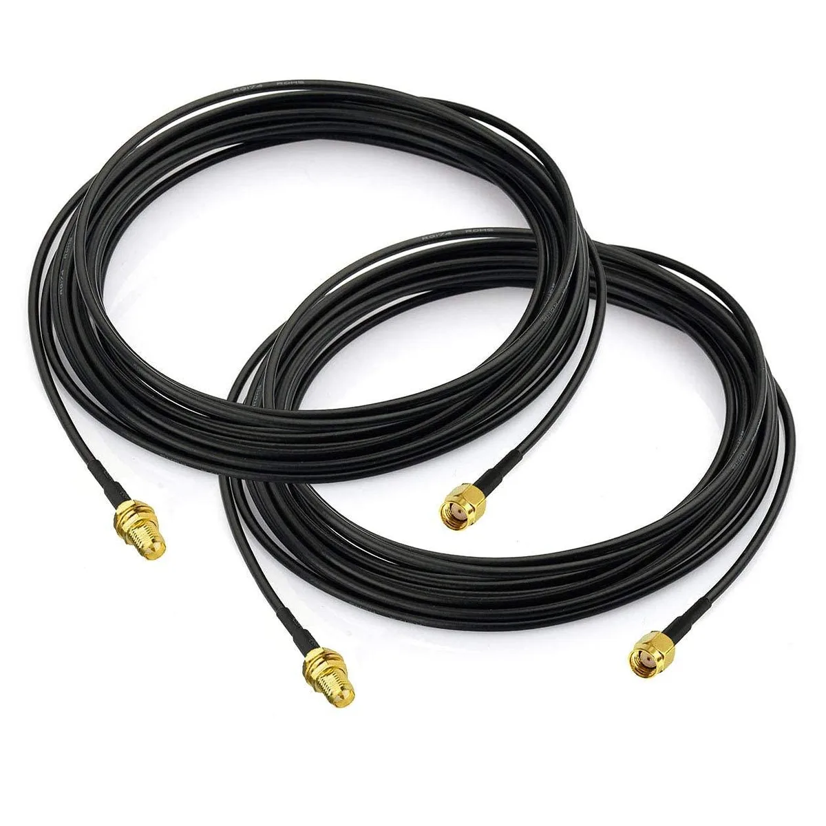 Two RP-SMA extension cables, 5m RG174 coaxial, male to female bulkhead connectors
