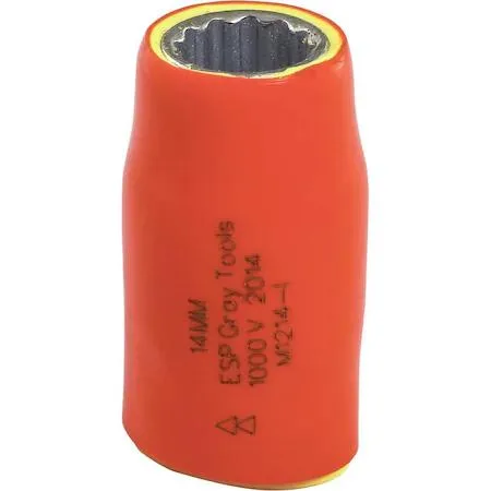 Gray Tools 14mm 12-point insulated socket with orange and yellow safety layers