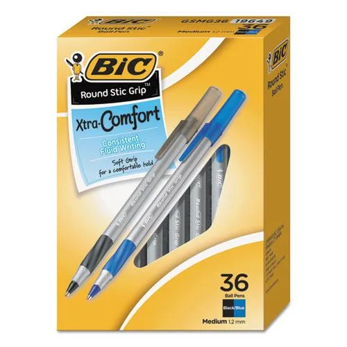 BIC BIC Round Stic Grip Xtra Comfort Ballpoint Pens 1.2 mm Assorted 36 Pack GSMG361AST — product photo