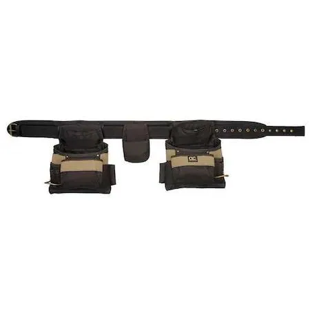 Black polyester tool belt with 16 pockets, 24 inch height, 57 inch length