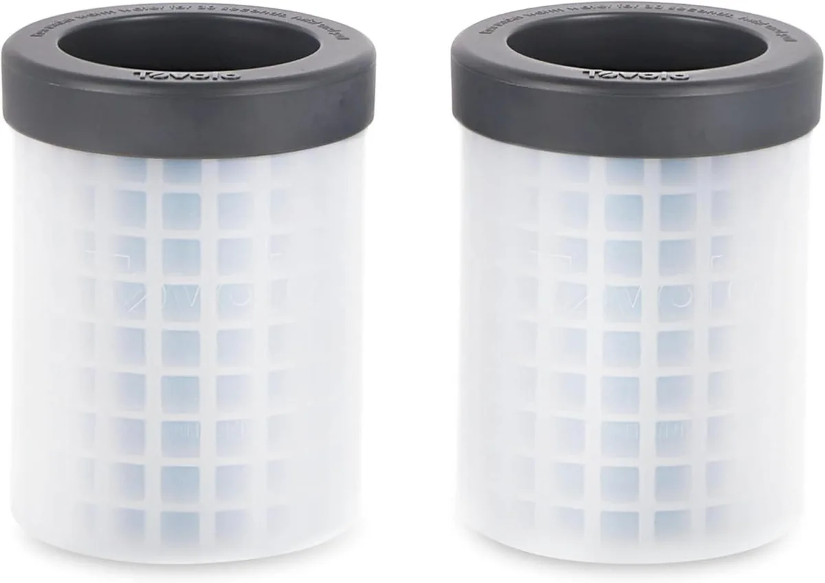Two gray silicone ice cylinders with squeeze-release design
