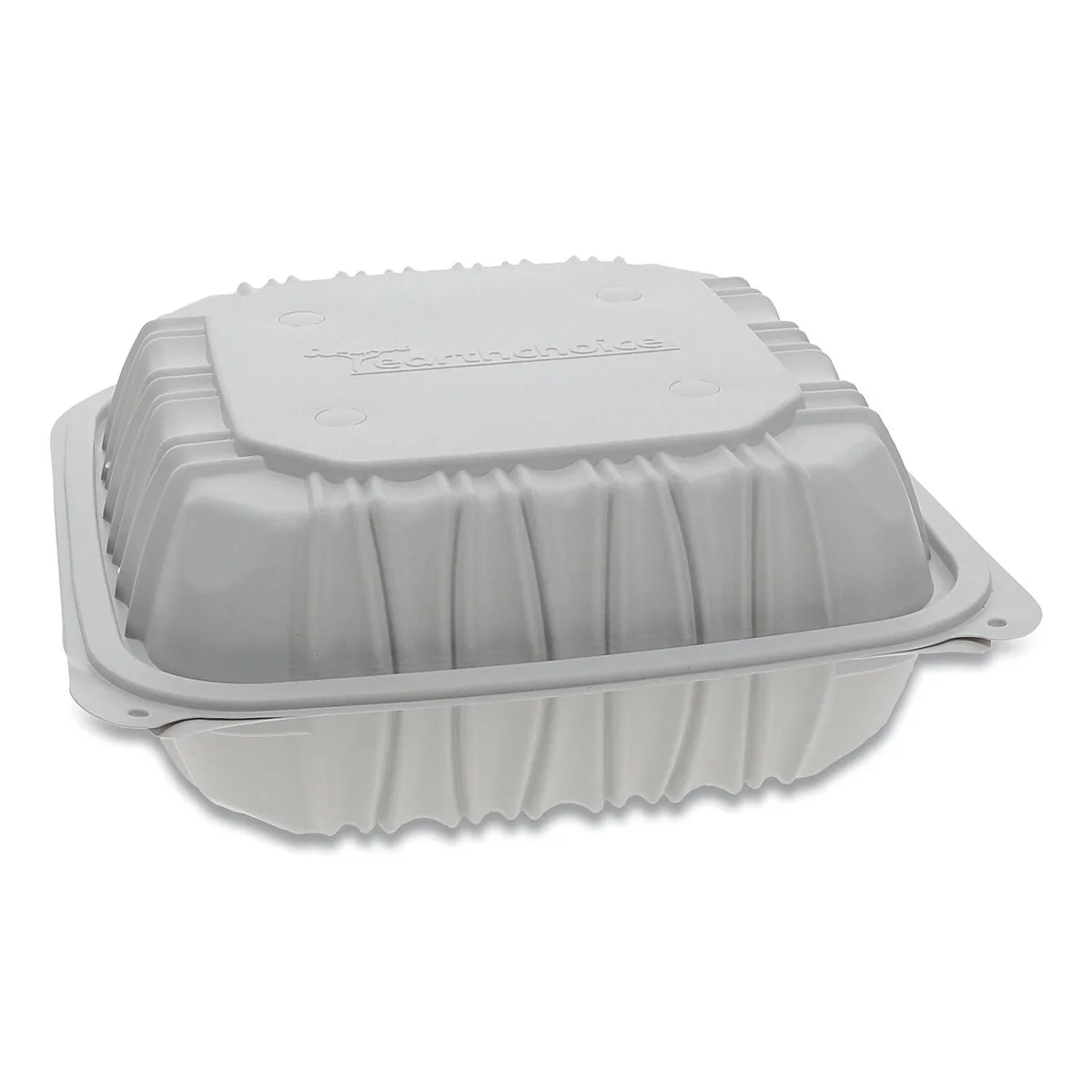 PACTIV CORPORATION PACTIV CORPORATION Pactiv Evergreen Vented Microwavable Hinged-Lid Takeout Food Storage White 146/Carton — product photo
