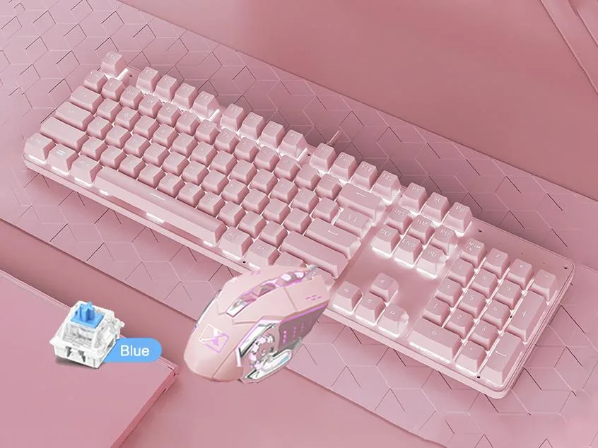 Corn Electronics Corn Electronics MK-2 Mechanical Gaming Keyboard &amp; Mouse Combo Blue Switch Pink — product photo