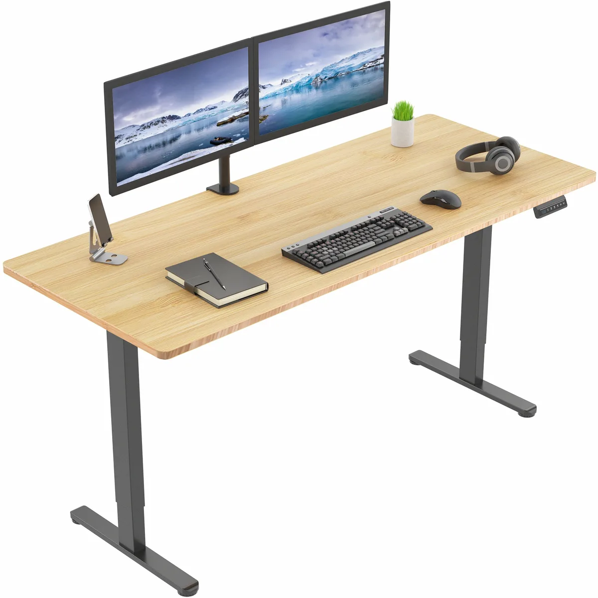 VIVO VIVO Dual Motor 71 x 30 Standing Desk Bamboo Top Black Frame office furniture — product photo