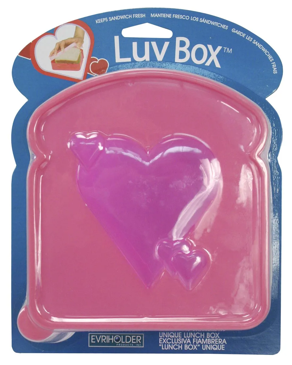 Heart-shaped translucent pink sandwich box with extended lid tab